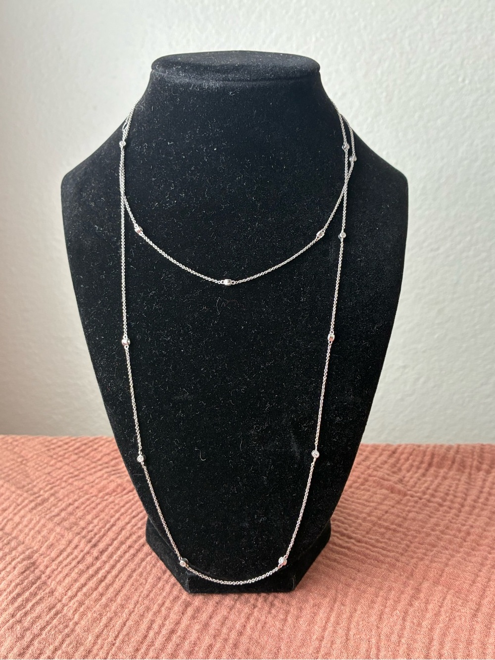 Freida Rothman Delicate Silver Layered Station Necklace - 38”